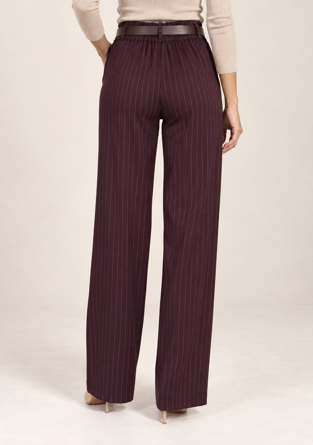 Pantaloni Palazzo Gessati da donna in colore vino, vista alternativa 2