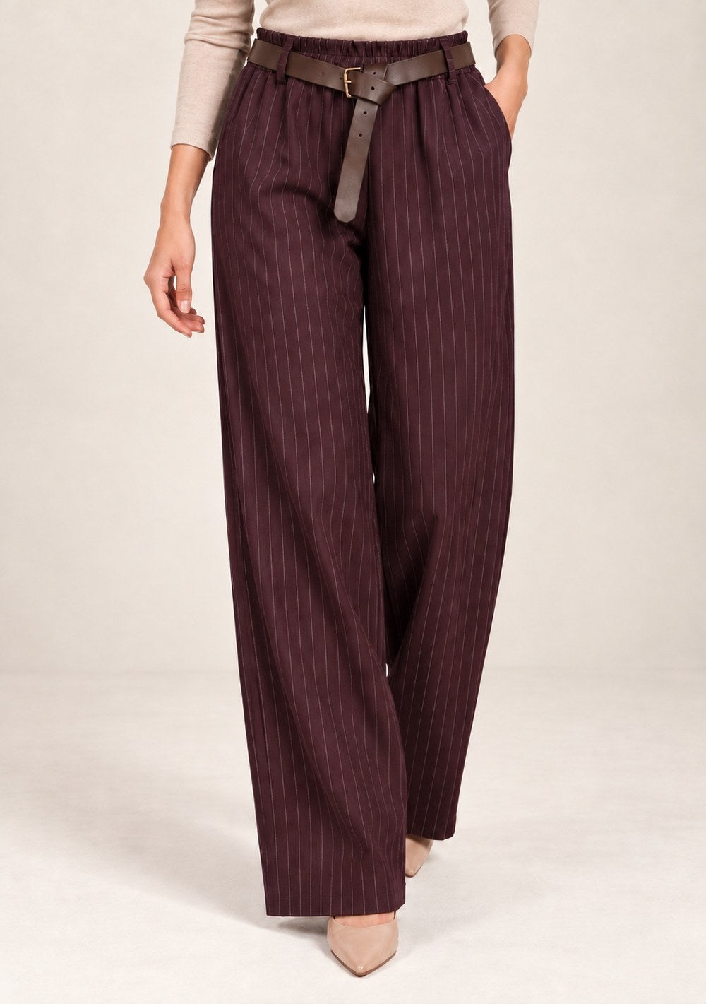 Pantaloni Palazzo Gessati da donna in colore vino
