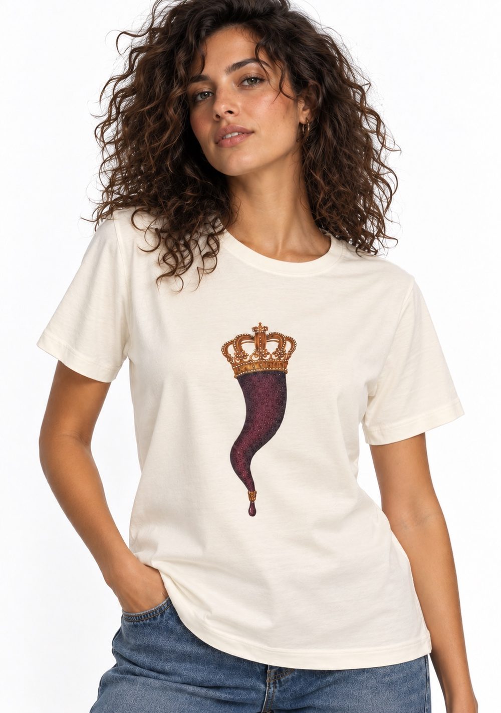T-Shirt Regular "Corno Baratto" da donna in colore vino