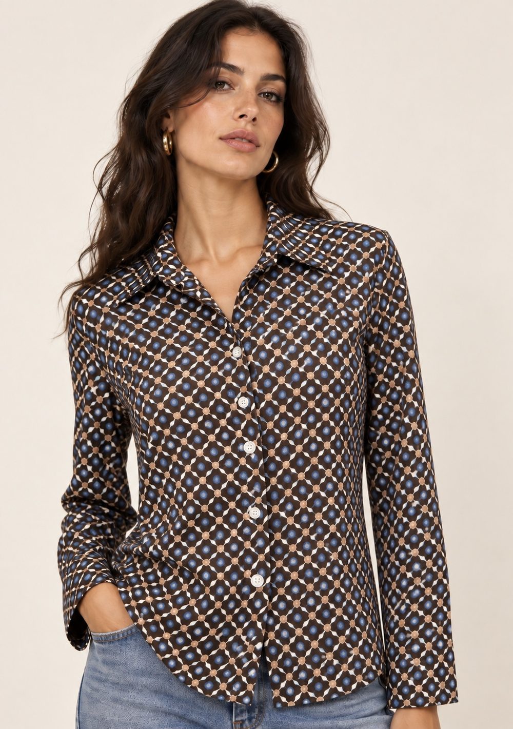 Camicia fantasia in colore blu jeans