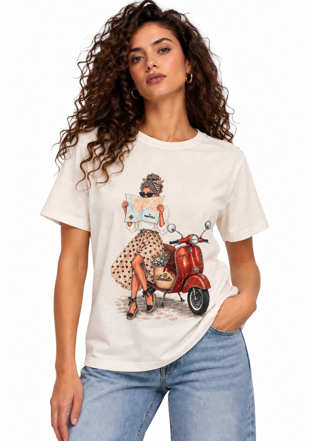 T-Shirt Regular "Vespa Baratto" da donna in colore coccio