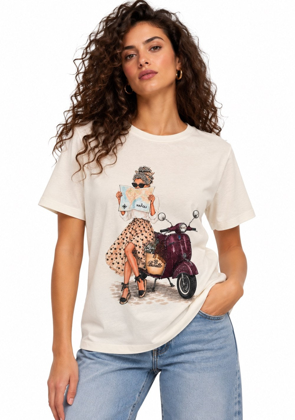 T-Shirt Regular "Vespa Baratto" da donna in colore vino