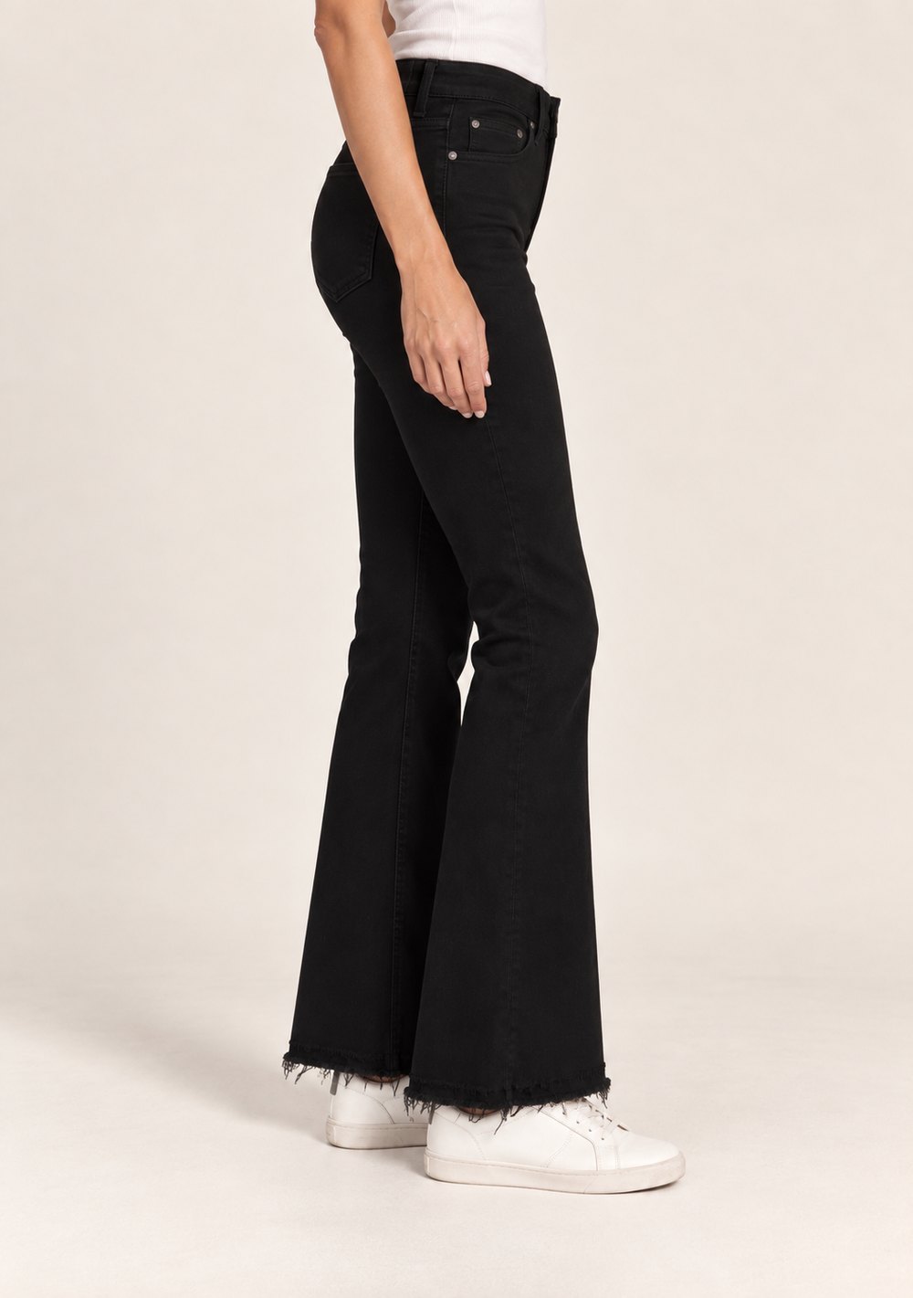 Pantaloni Zampa Sfrangiati da donna in colore nero, vista alternativa 3
