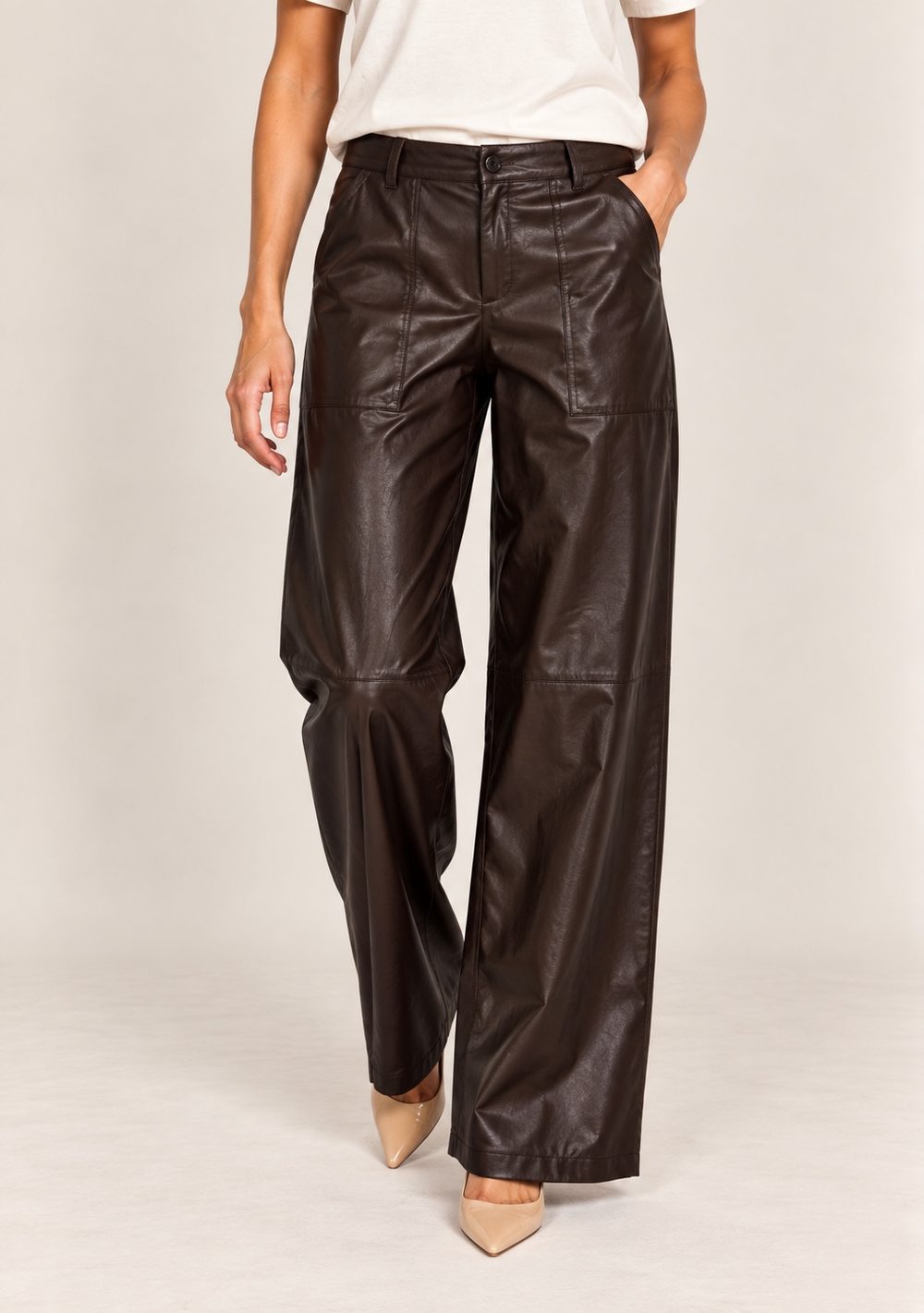 Pantaloni Palazzo Ecopelle da donna in colore moro