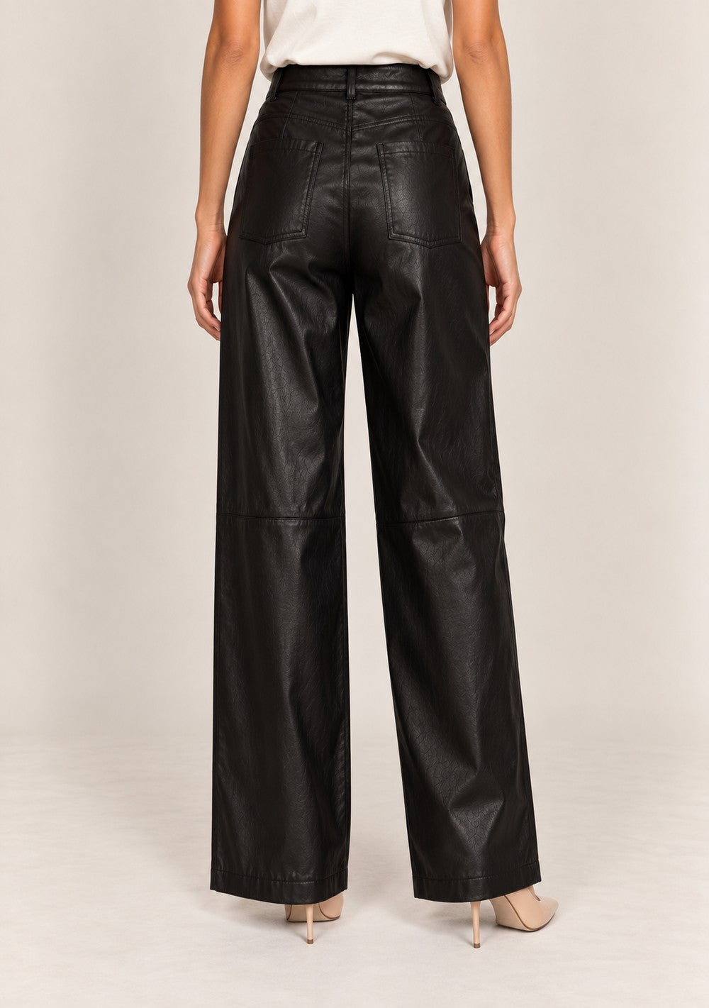 Pantaloni Palazzo Ecopelle da donna in colore nero, vista alternativa 3
