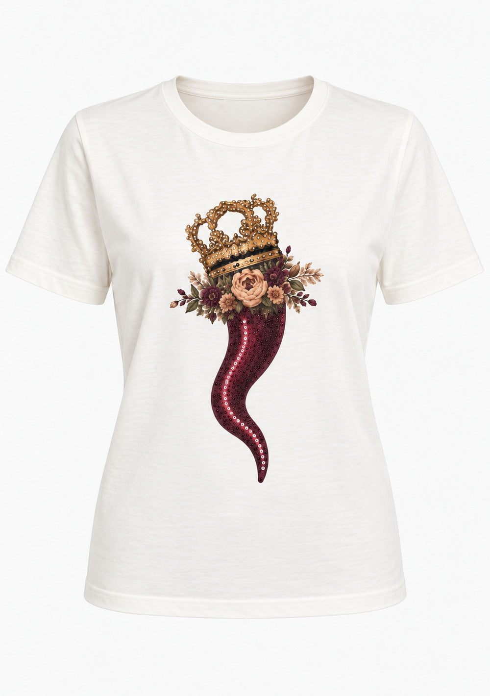 T-Shirt Regular "Corno & Fiori" da donna in colore vino, vista alternativa 2