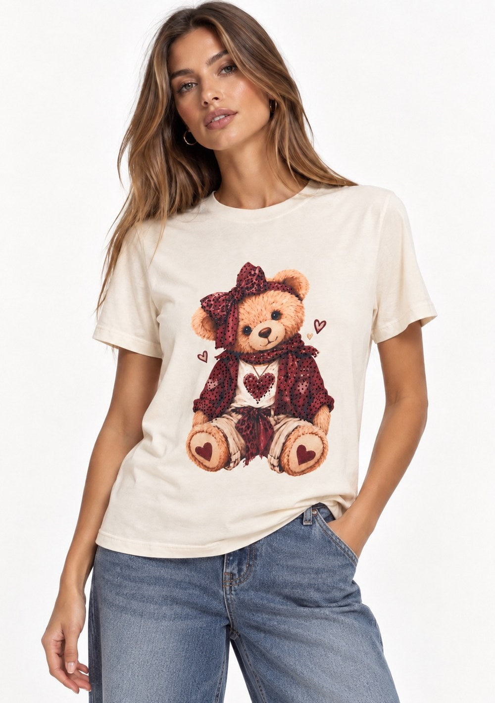 T-Shirt Regular "Teddy" da donna in colore vino