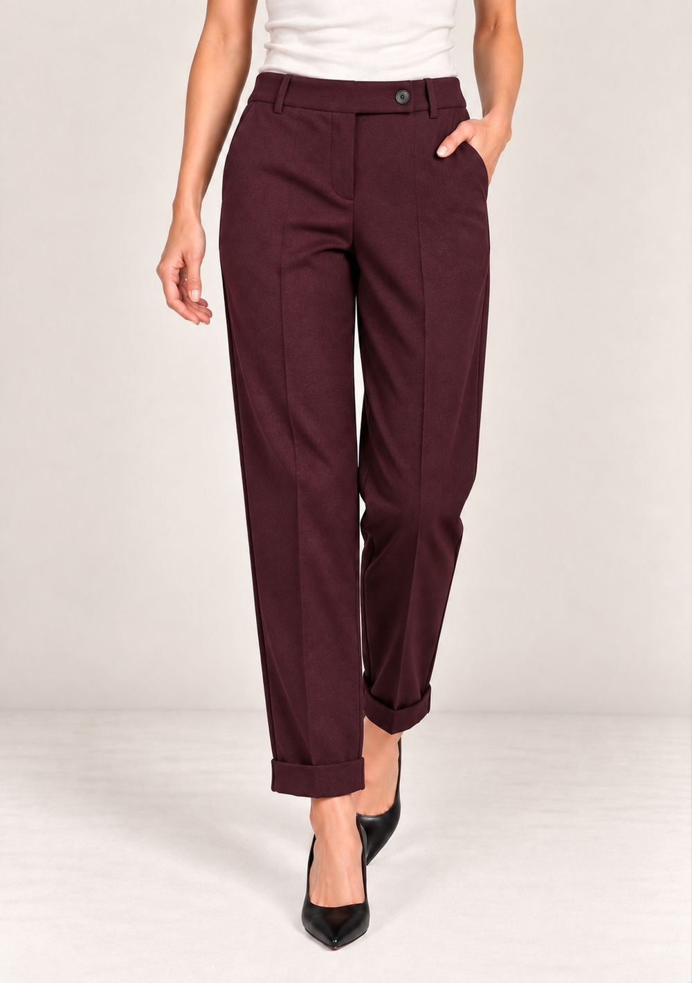 Pantaloni Risvolto Punto Milano da donna in colore vino