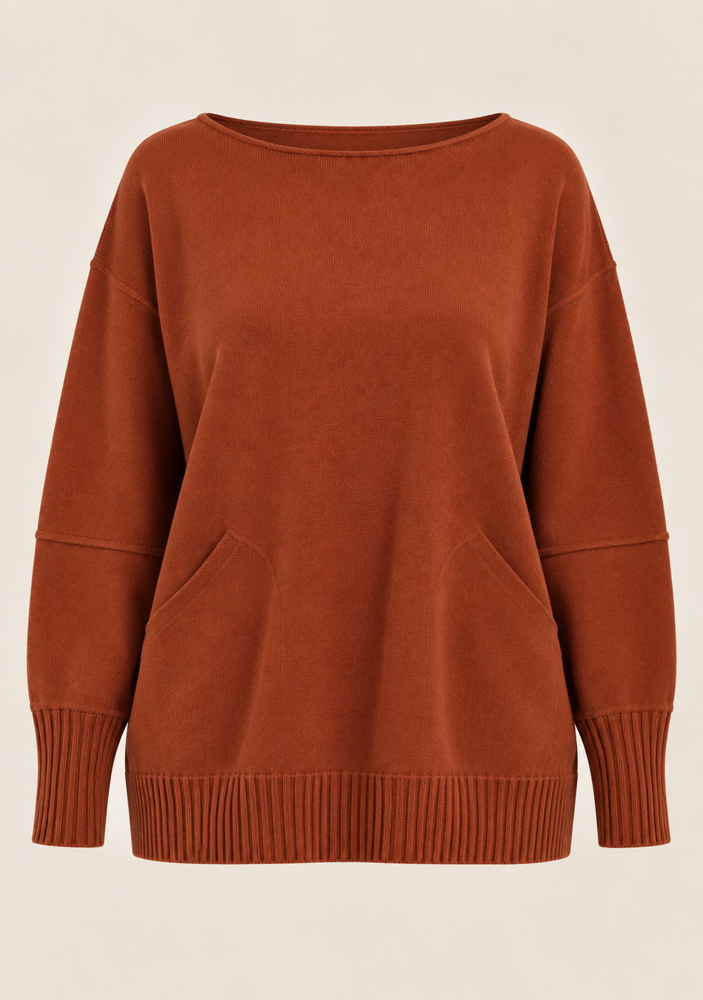 Maglia Girocollo con Tasche da donna in colore coccio, vista alternativa 4