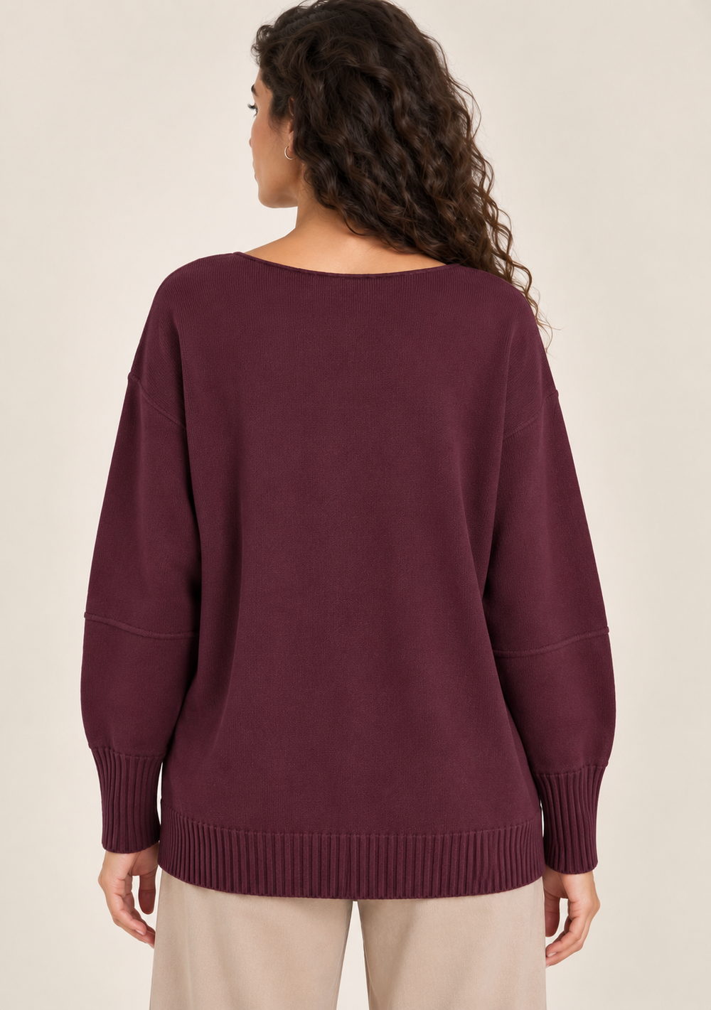 Maglia Girocollo con Tasche da donna in colore vino, vista alternativa 4
