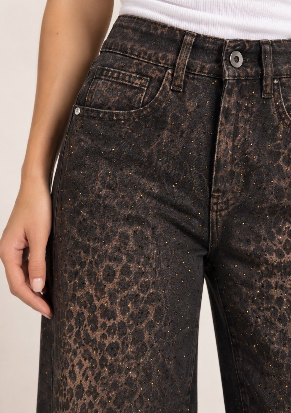 Jeans Palazzo con Strass da donna in colore nero, vista alternativa 2
