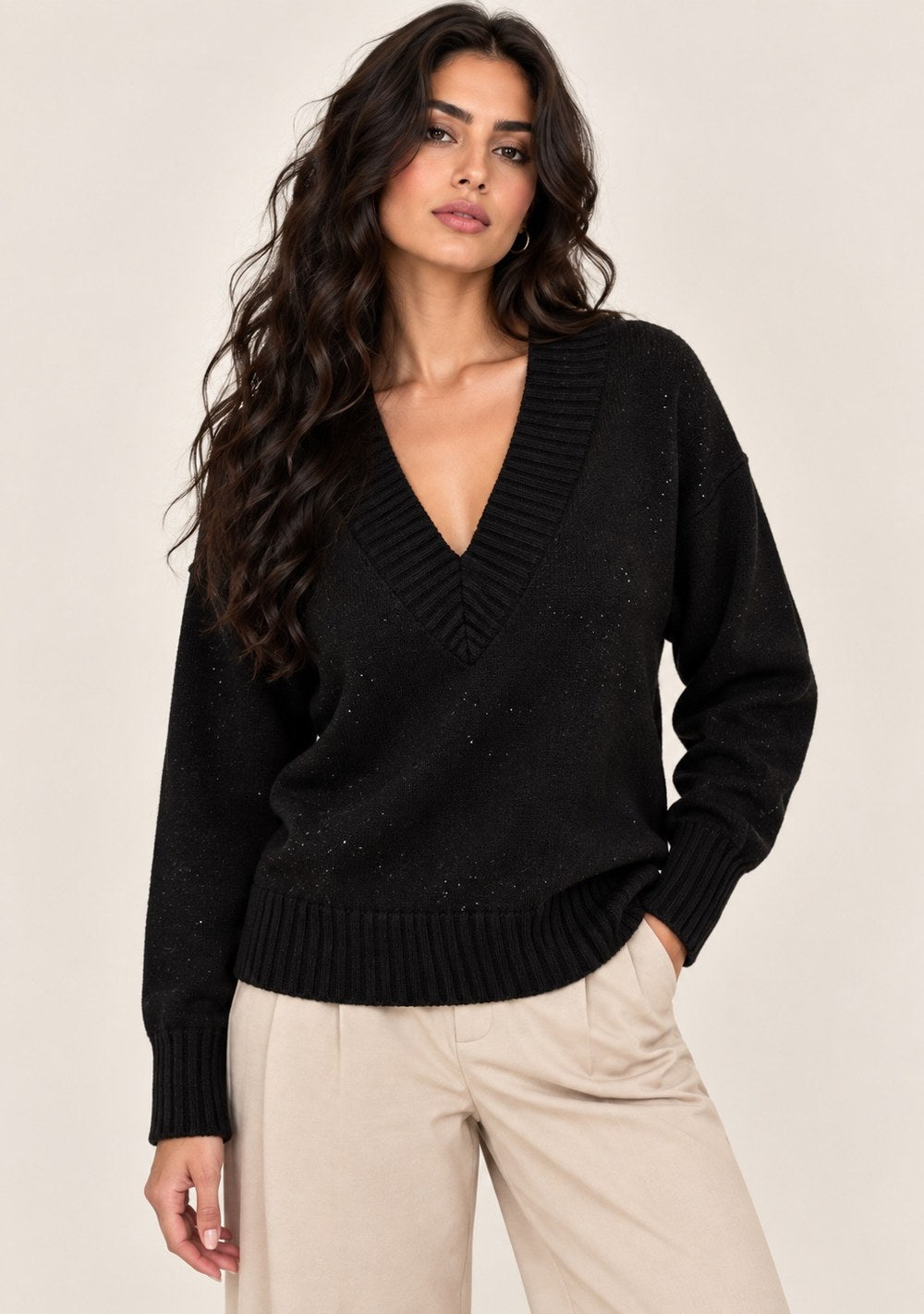 Maglia Scollo a V Paillettes