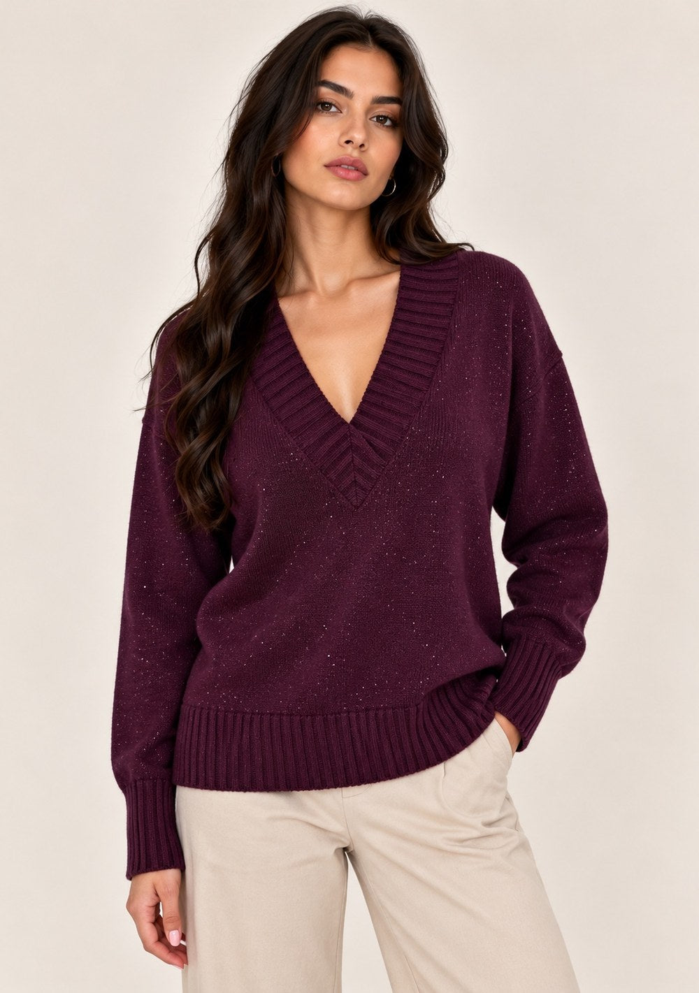 Maglia Scollo a V Paillettes