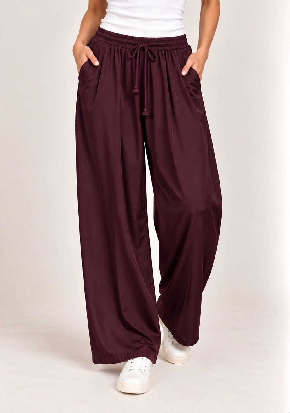 Pantaloni Palazzo Coulisse da donna in colore vino