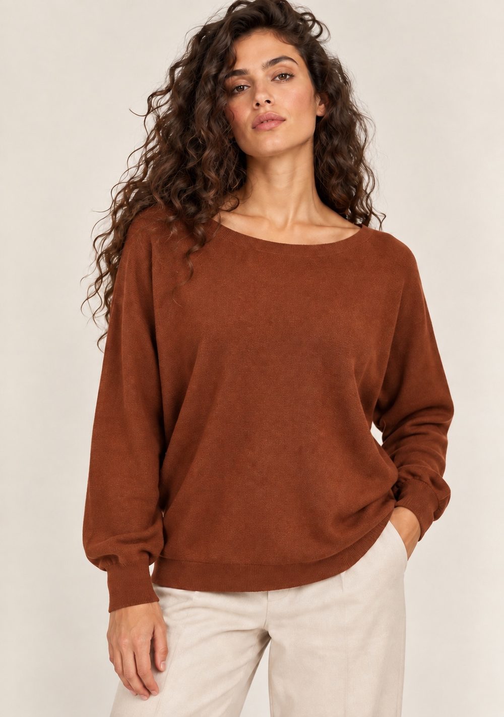 Maglia a Barca con Goccia da donna in colore coccio