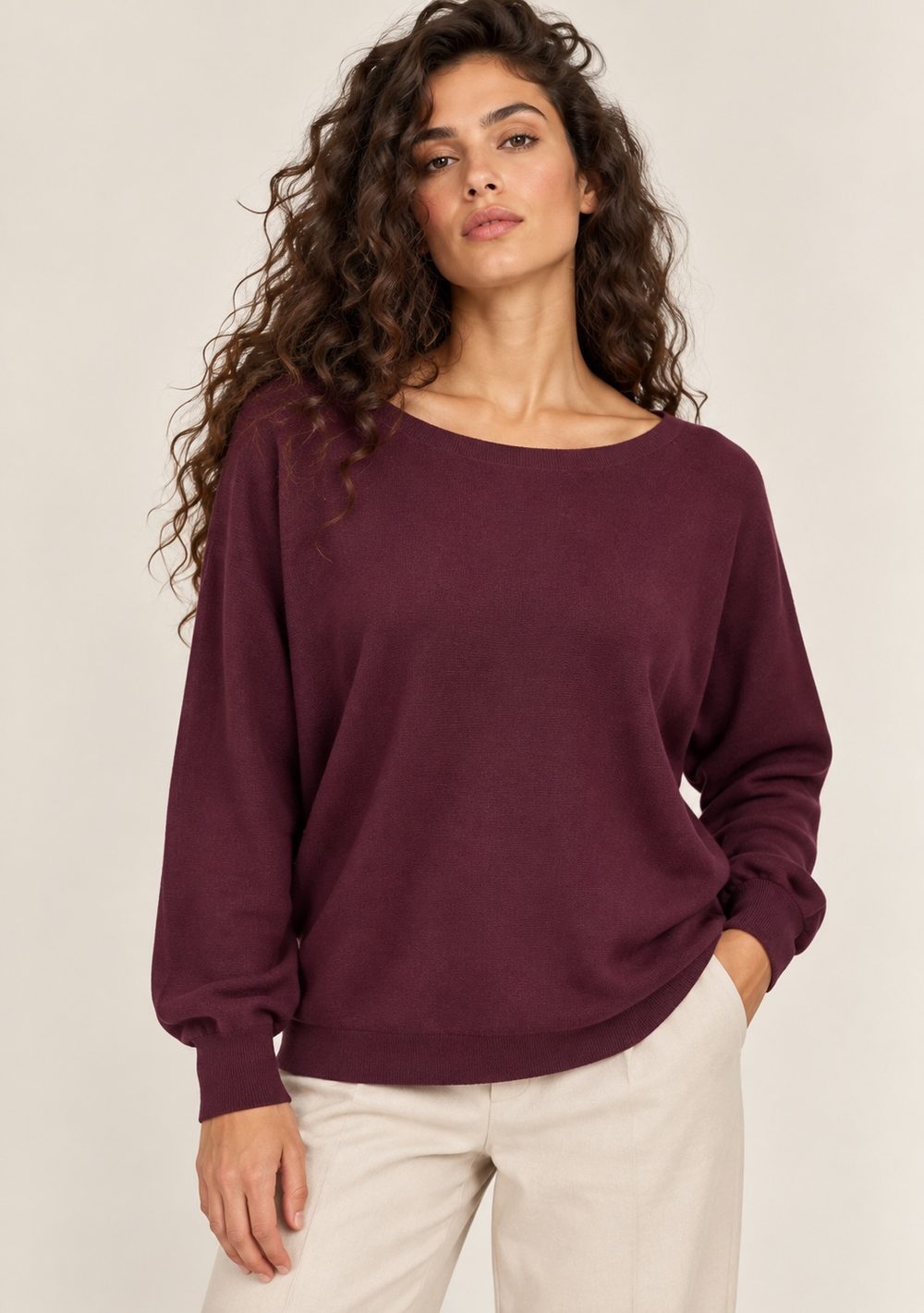 Maglia a Barca con Goccia da donna in colore vino