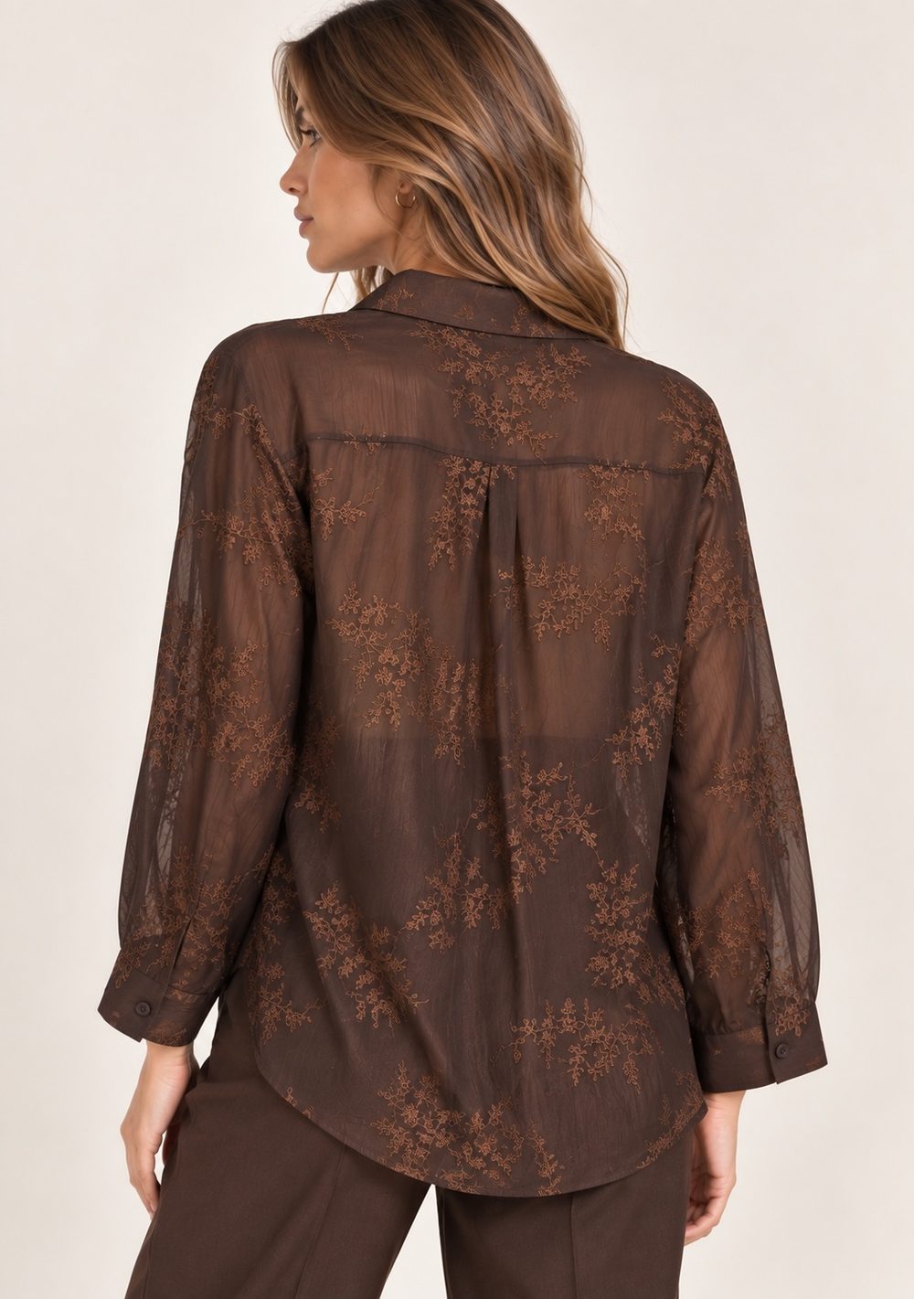 Camicia Crepon con Ricamo da donna in colore moro, vista alternativa 2