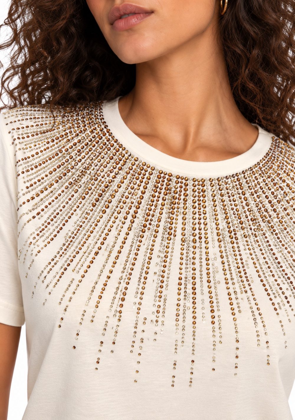 T-Shirt Regular "Pioggia Strass" da donna in colore moro, vista alternativa 2