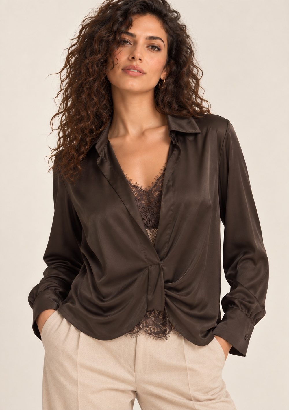 Camicia Doppiata con Merletto da donna in colore moro