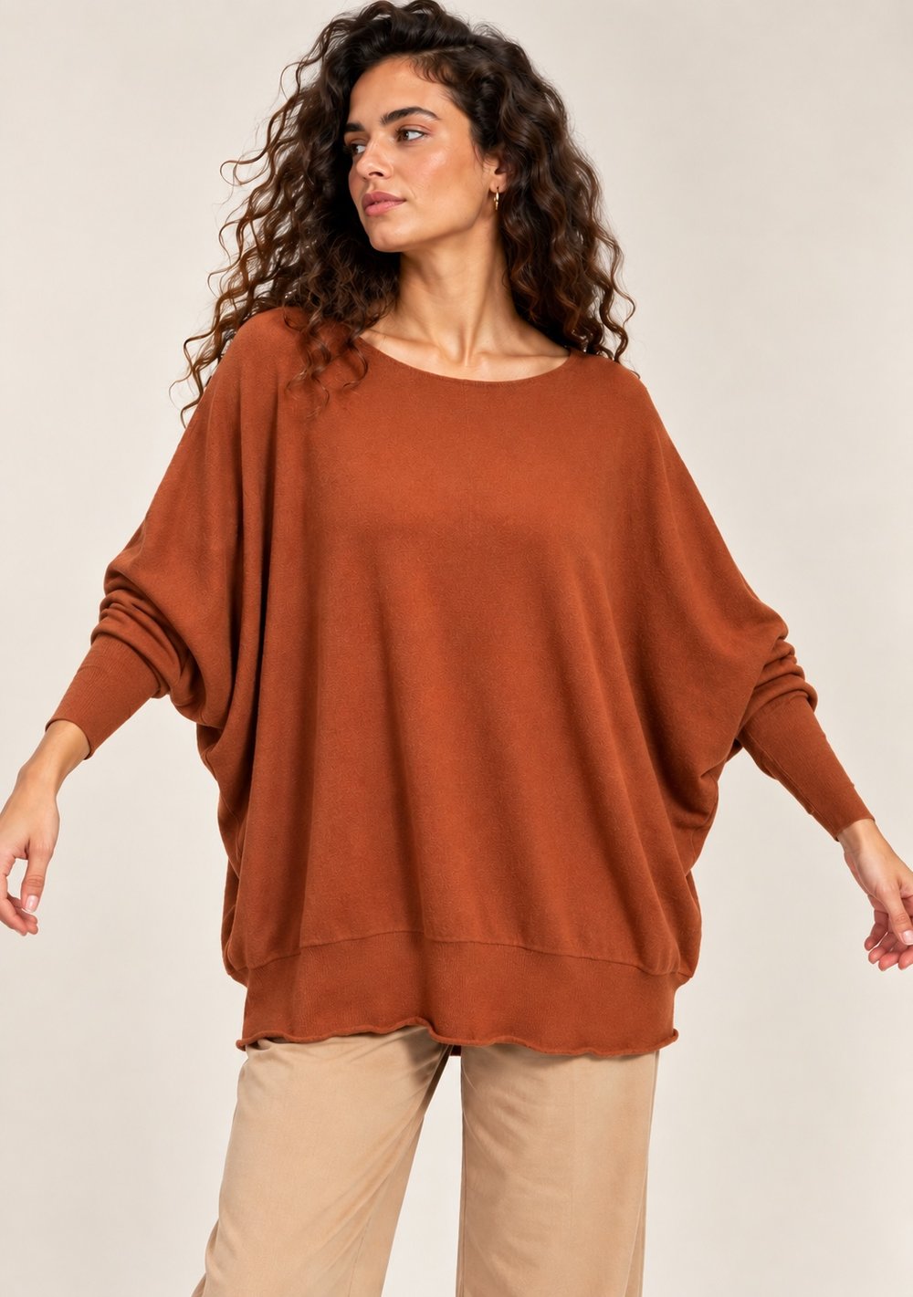 Maglia a Barca Pipistrello da donna in colore coccio