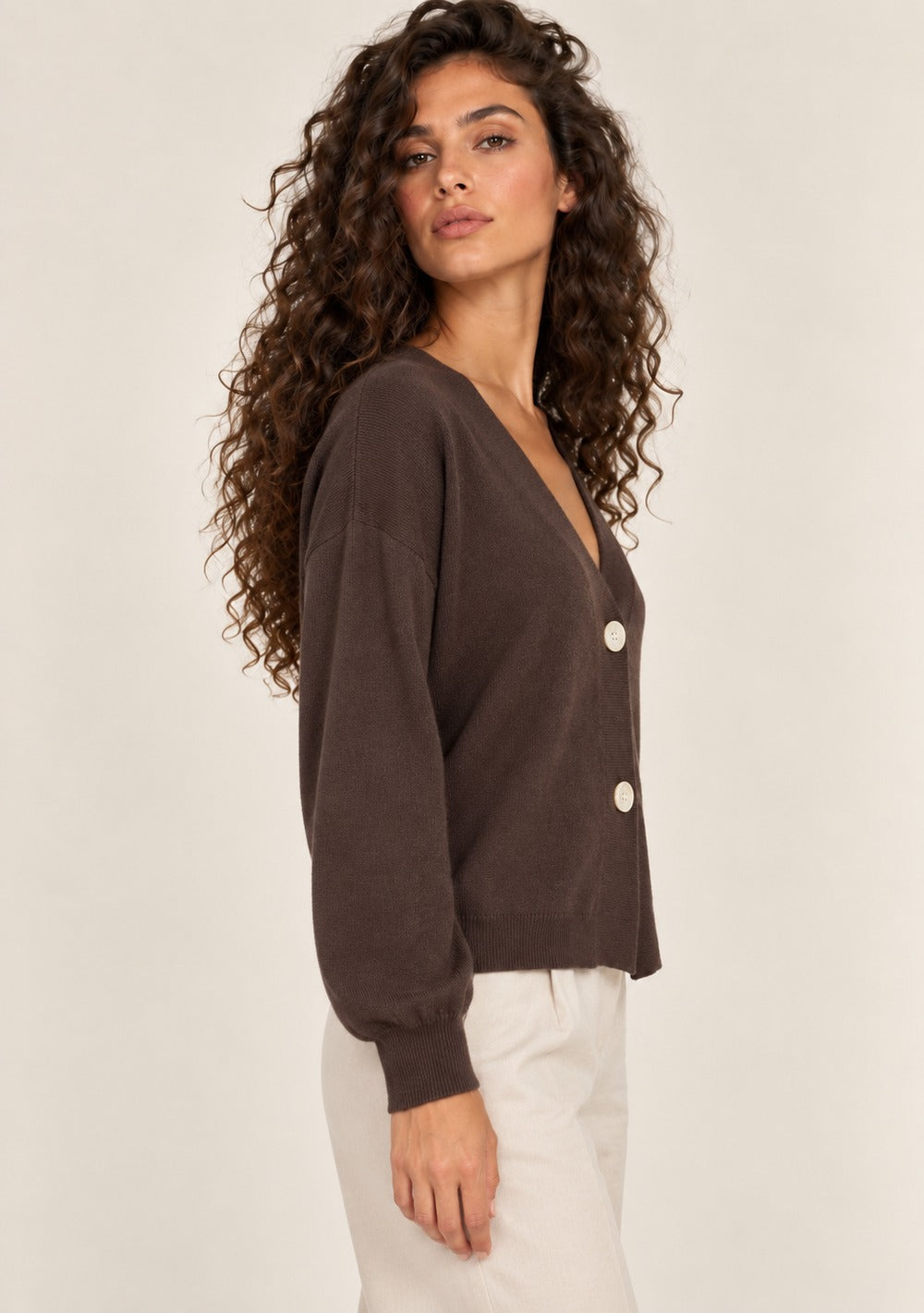 Cardigan 2 Bottoni Integrale da donna in colore moro, vista alternativa 2