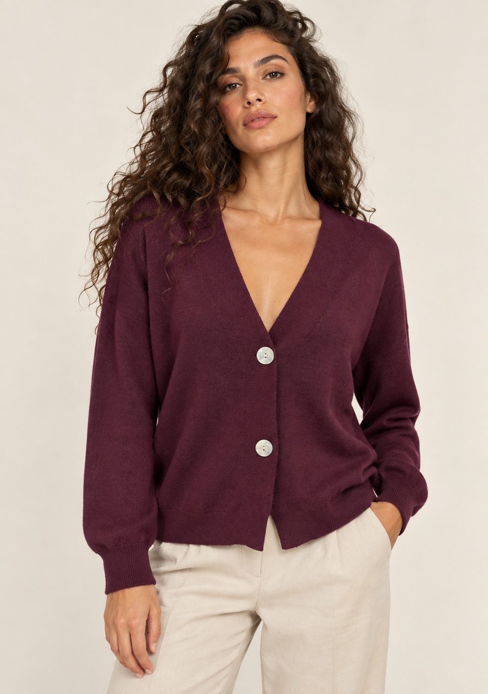 Cardigan 2 Bottoni Integrale da donna in colore vino