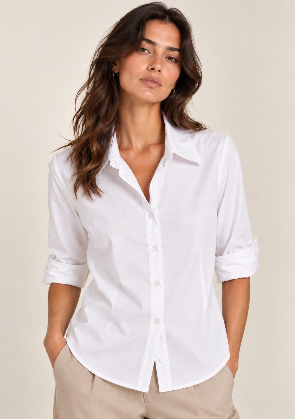 Camicia Basic Tinta Unita da donna in colore bianco