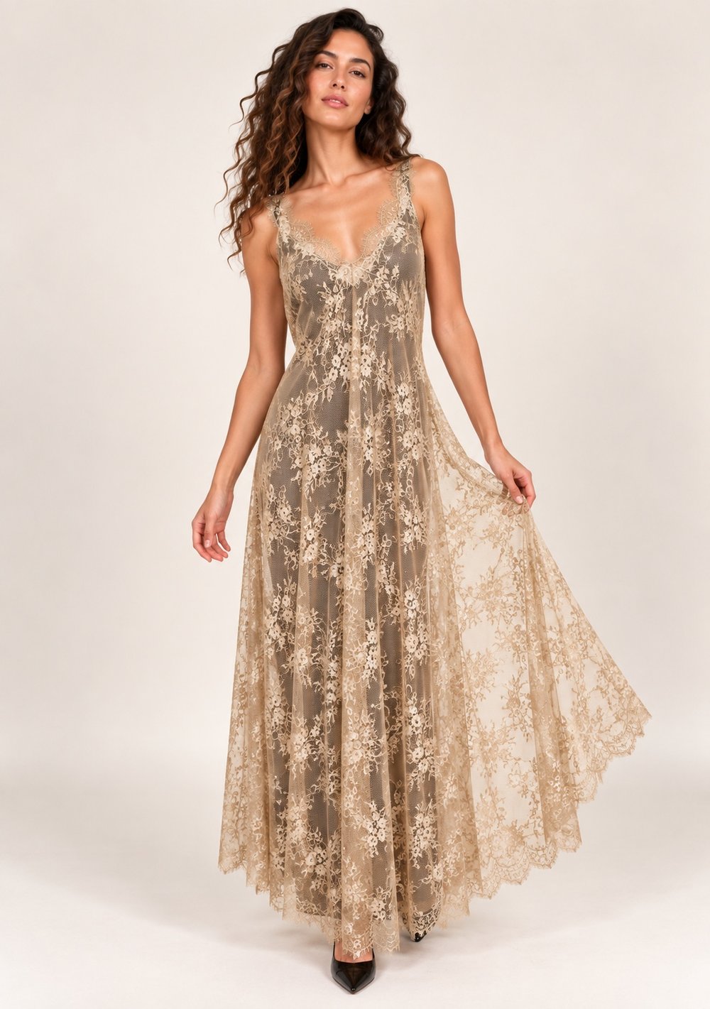 Abito in Merletto da donna in colore champagne, vista alternativa 4