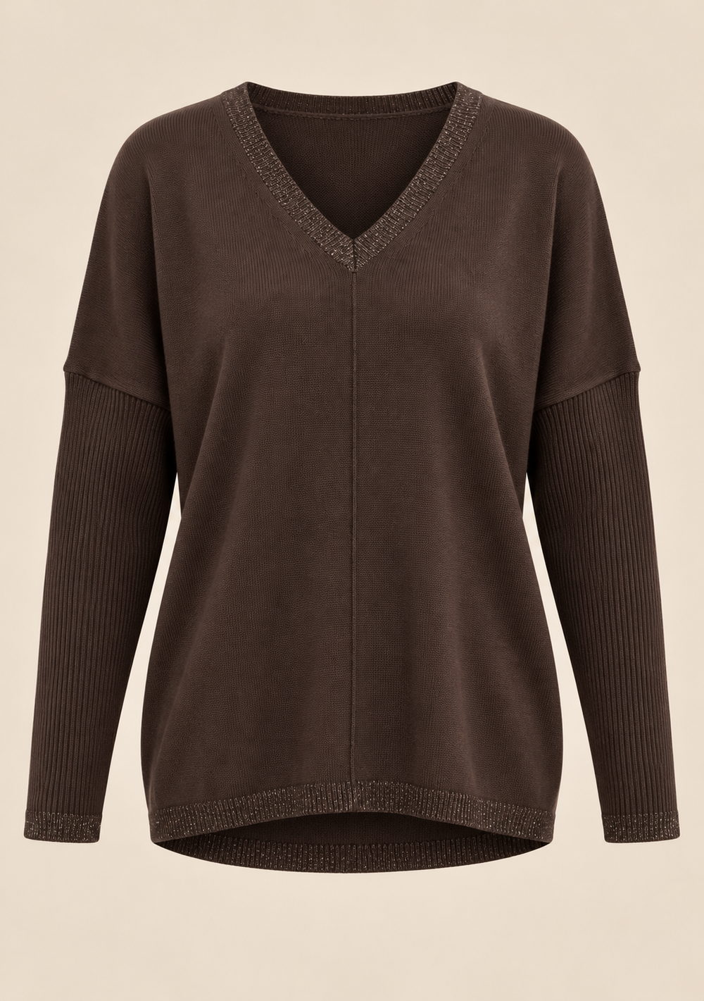 Maglia Scollo a V Riporti Lurex da donna in colore moro, vista alternativa 4