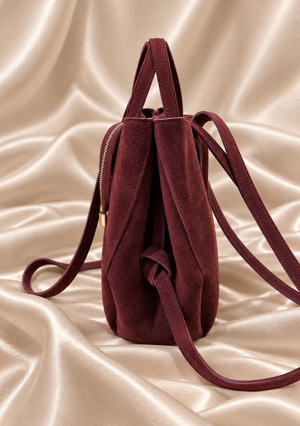 Borsa positano scamosciata in colore bordeaux, vista alternativa 2