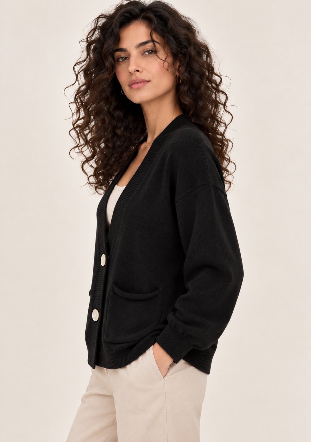 Cardigan 2 Bottoni con Tasche da donna in colore nero, vista alternativa 2