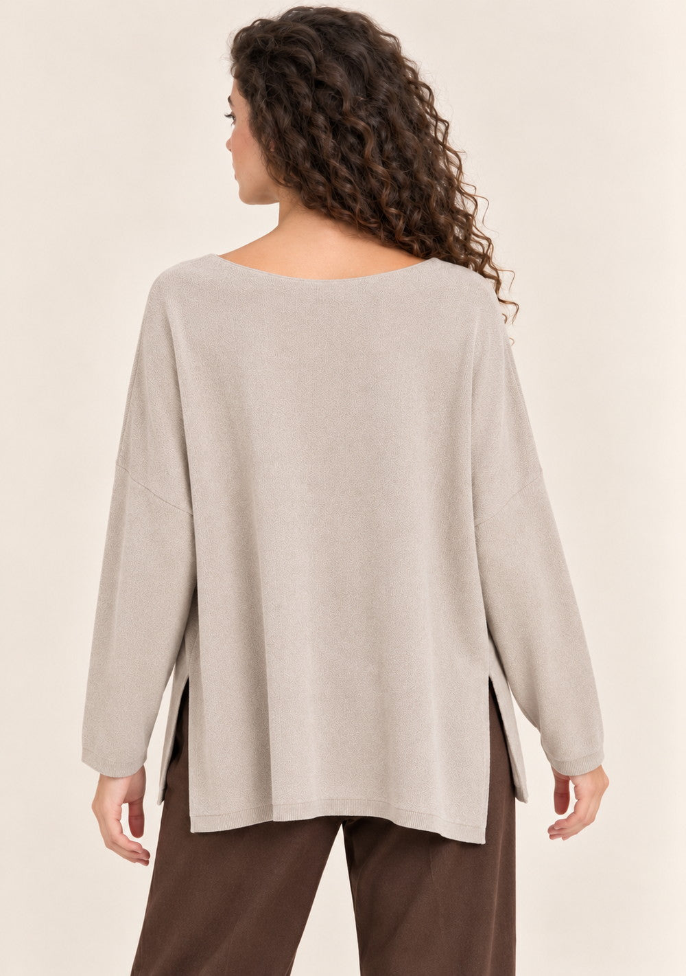 Maglia Girocollo con Spacchi Laterali da donna in colore beige, vista alternativa 3