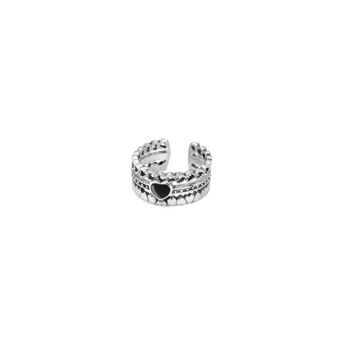 ANELLO FASCIA MIX CUORE NERO