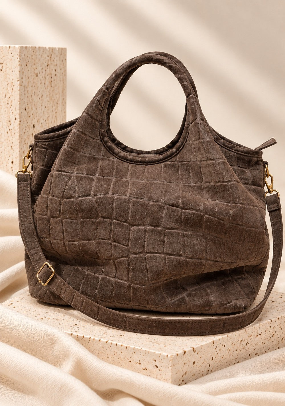 Borsa Hobo Scamosciata Effetto Cocco