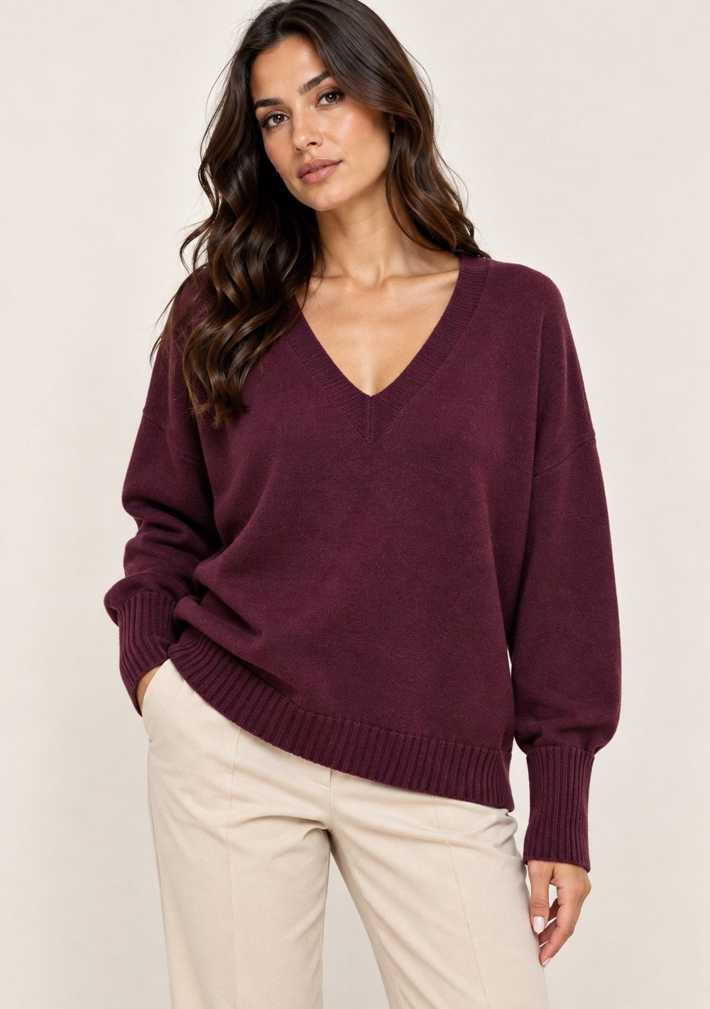 Maglia Scollo a V Stondata