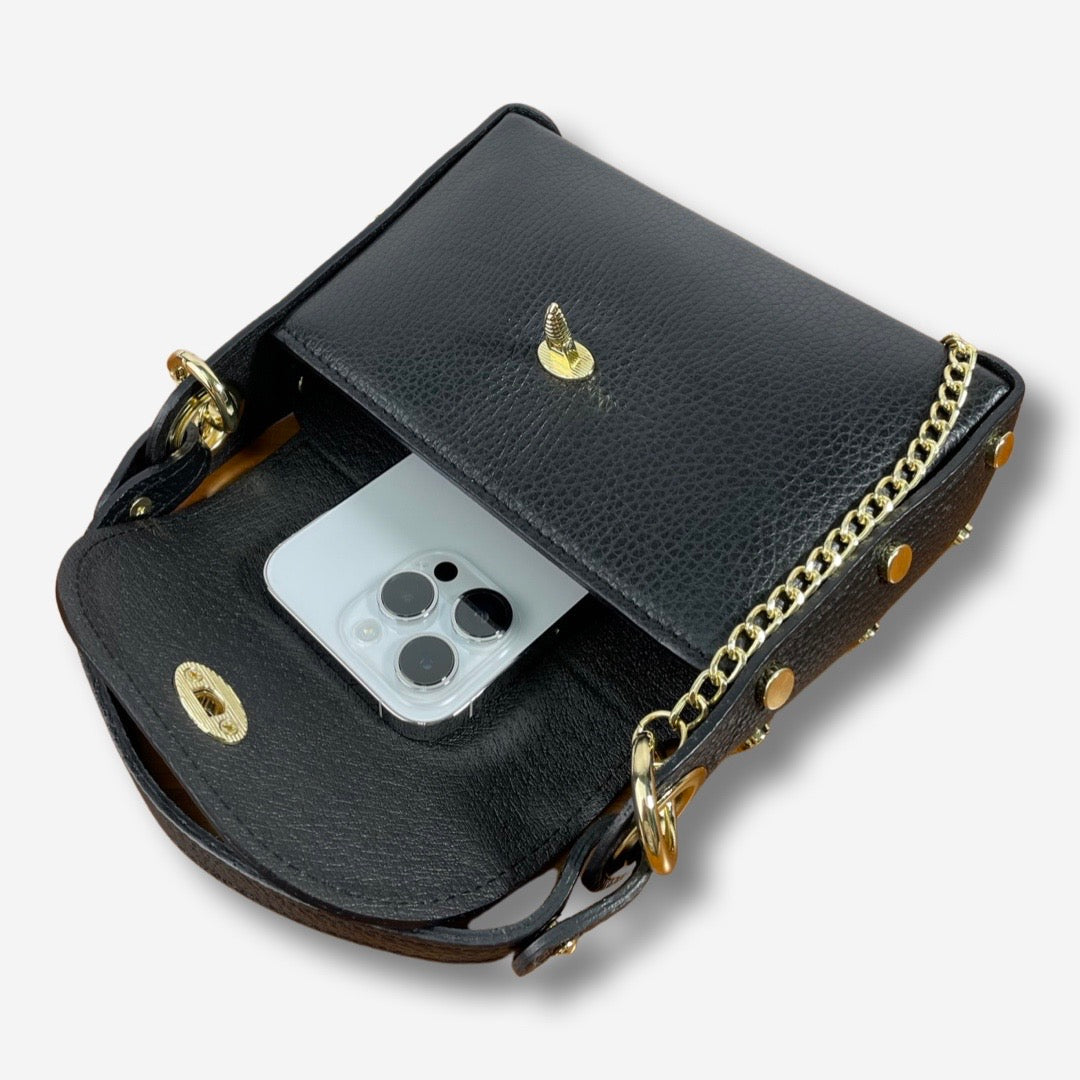 Mini Bag HORNET in vera pelle - Nero