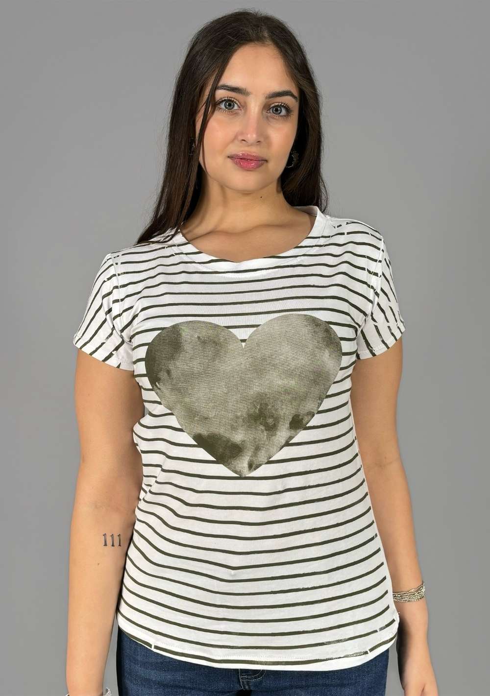 T-Shirt Slim "Righe con Cuore"