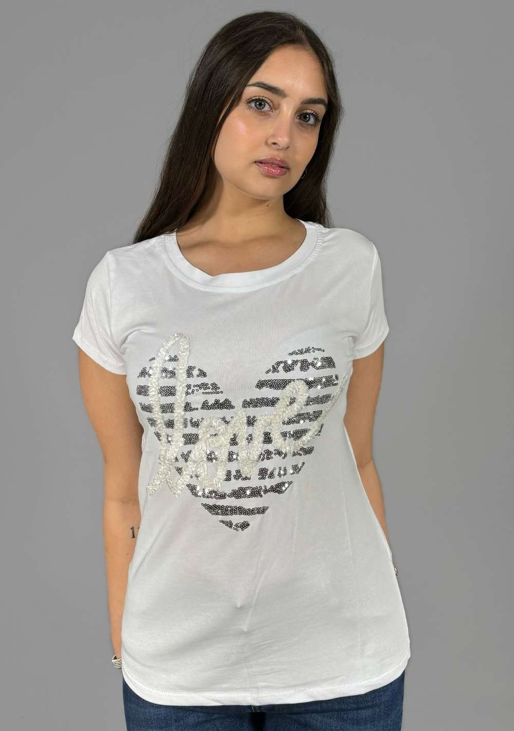 T-Shirt Slim "Cuore Love Paillettes"