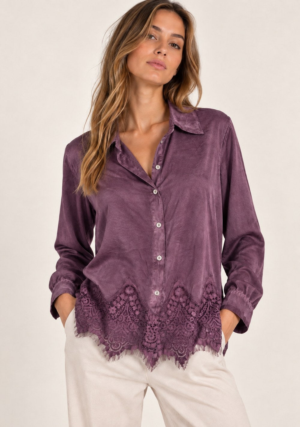 Camicia con Merletto da donna in colore vino