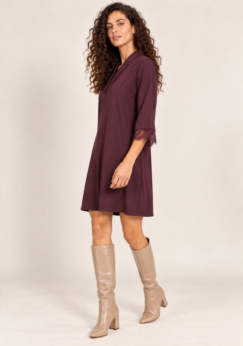 Abito Manica in Pizzo da donna in colore vino, vista alternativa 2