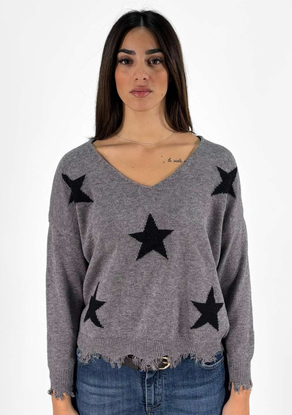 Maglia Scollo a V con Stelle