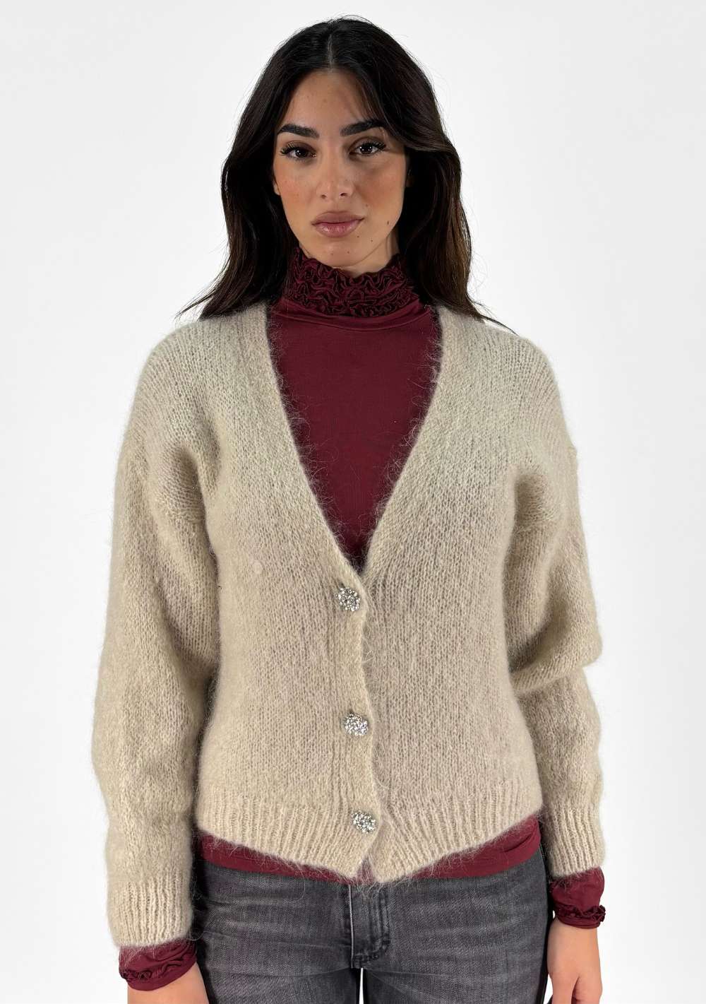 Cardigan in Mohair con Bottoni Gioiello