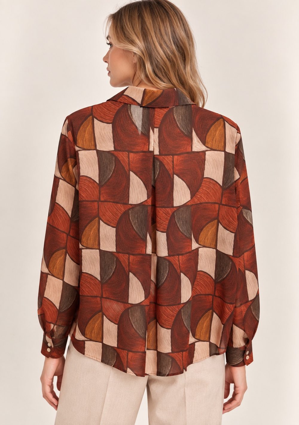 Camicia con Rouches da donna in colore coccio, vista alternativa 2