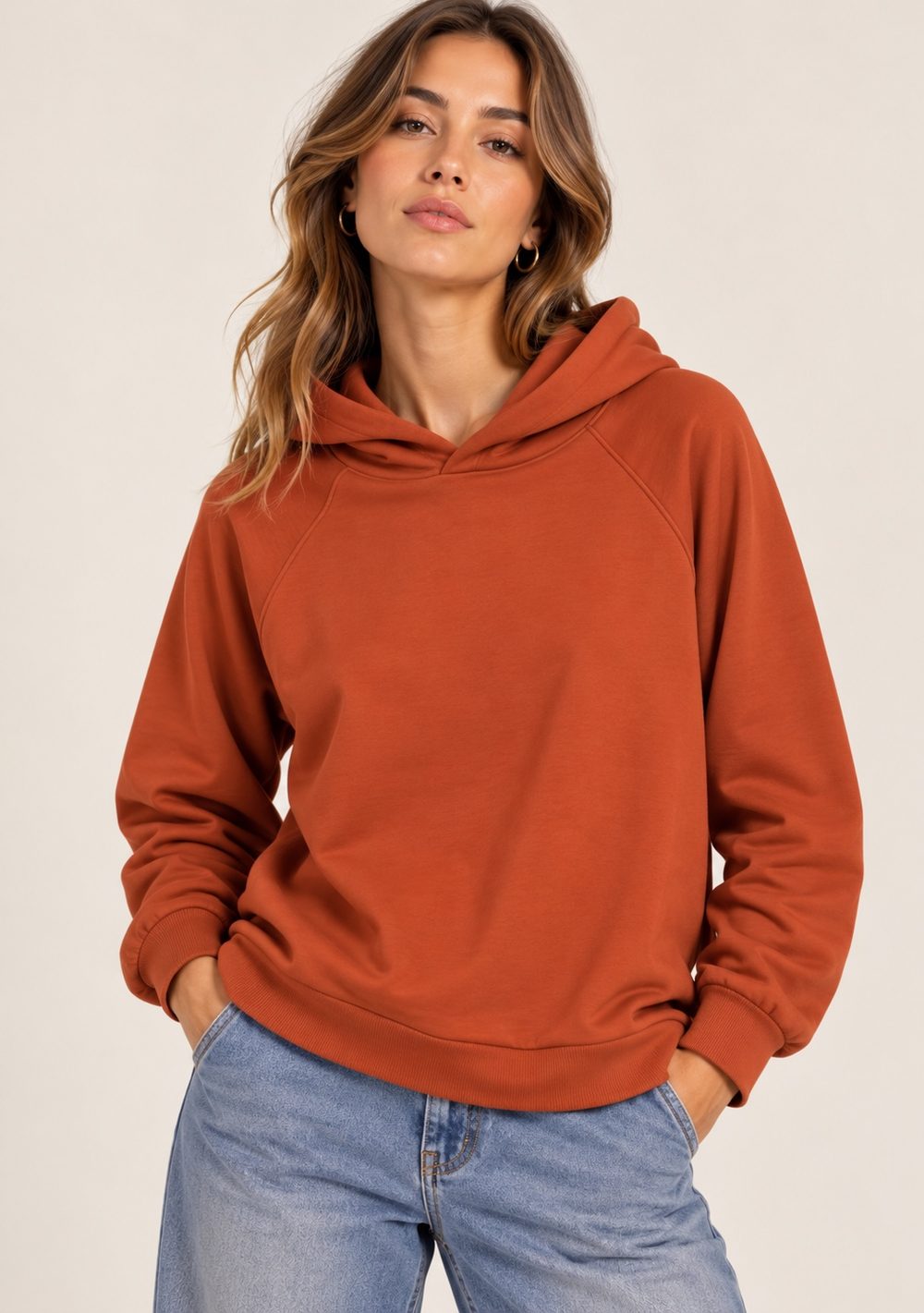 Maglia in Felpa Cappuccio da donna in colore coccio