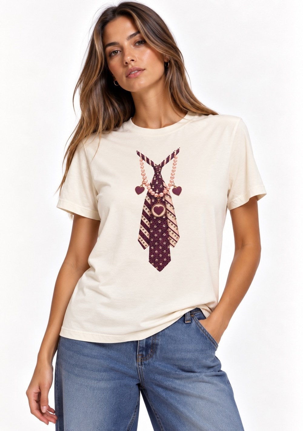 T-Shirt Regular "Cravatta" da donna in colore vino
