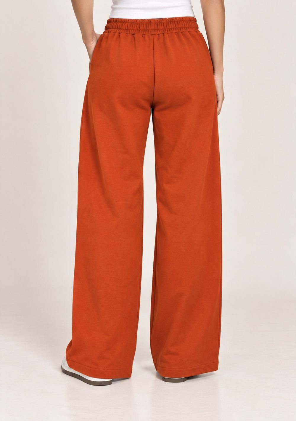 Pantaloni Palazzo in Felpa da donna in colore coccio, vista alternativa 2