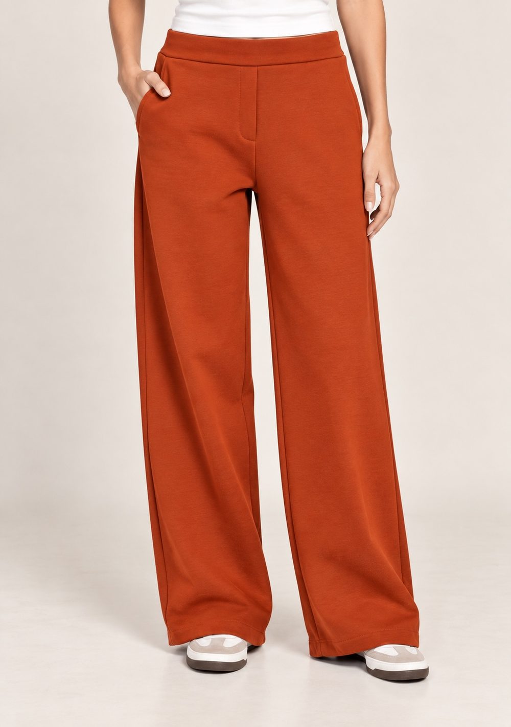 Pantaloni Palazzo in Felpa da donna in colore coccio