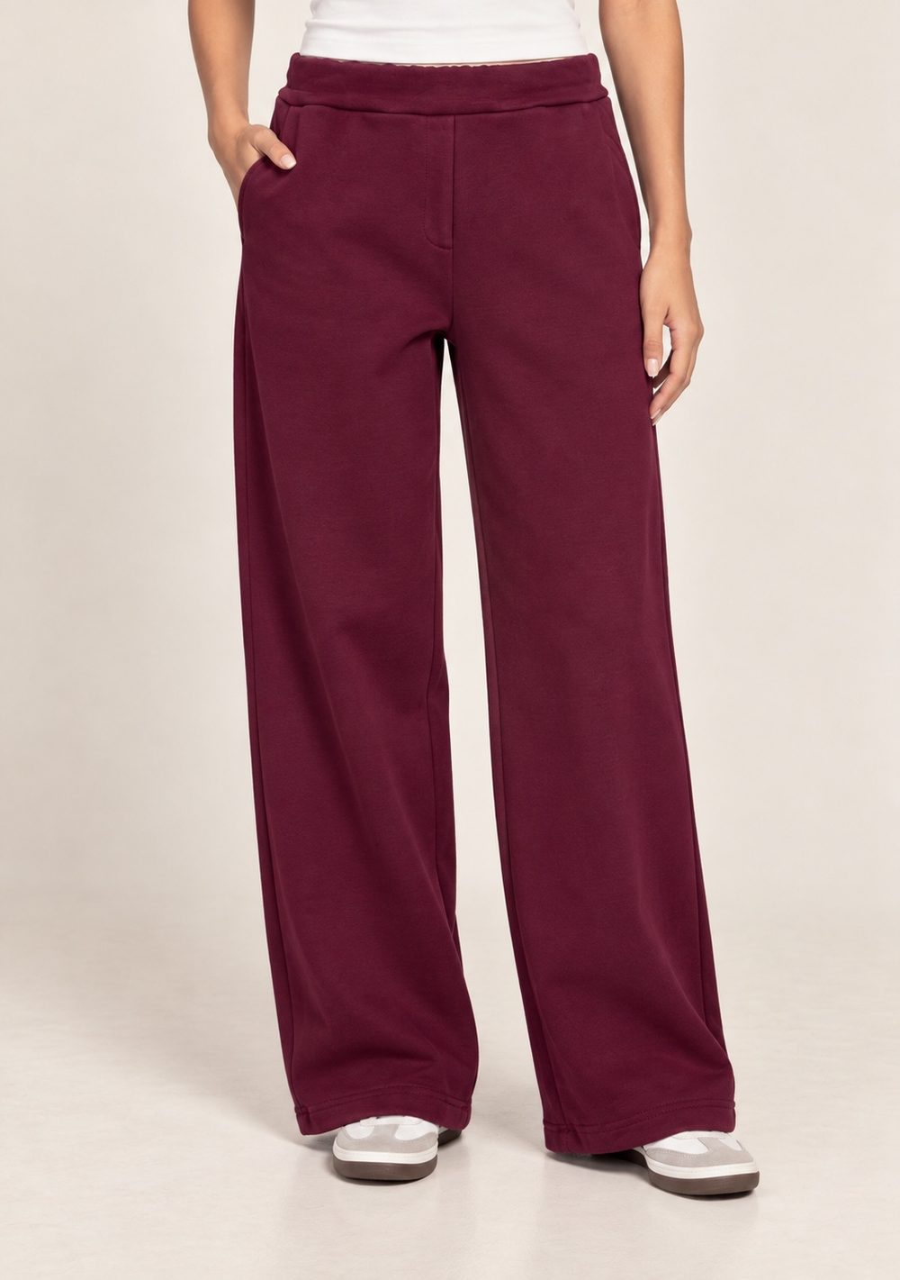 Pantaloni Palazzo in Felpa da donna in colore vino
