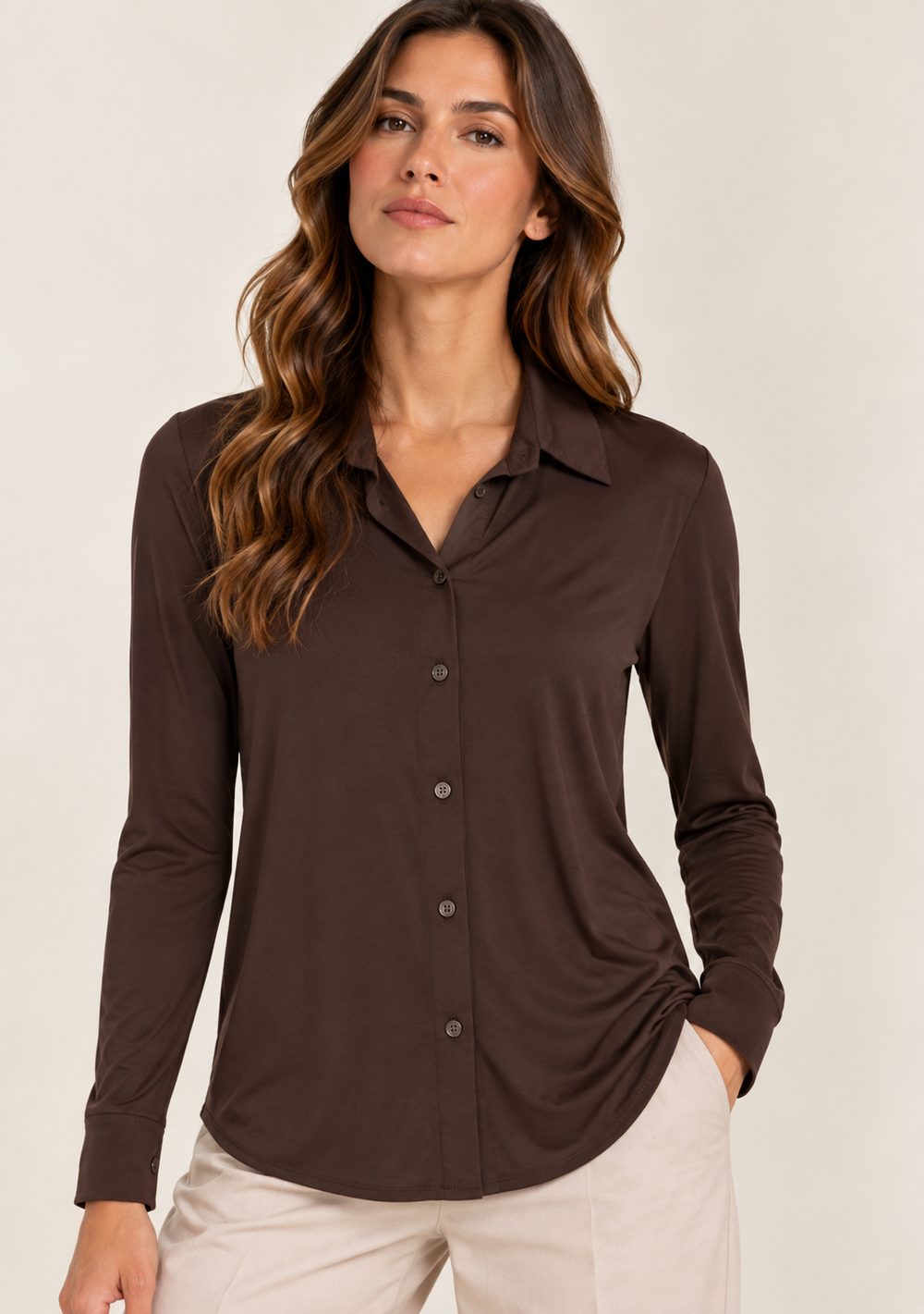 Camicia Tinta Unita da donna in colore moro