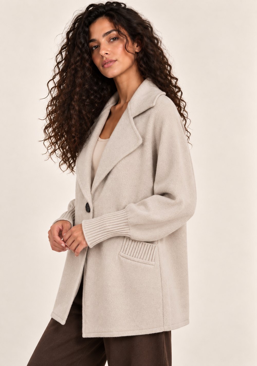 Cardigan 1 Bottone Tasche da donna in colore beige, vista alternativa 2
